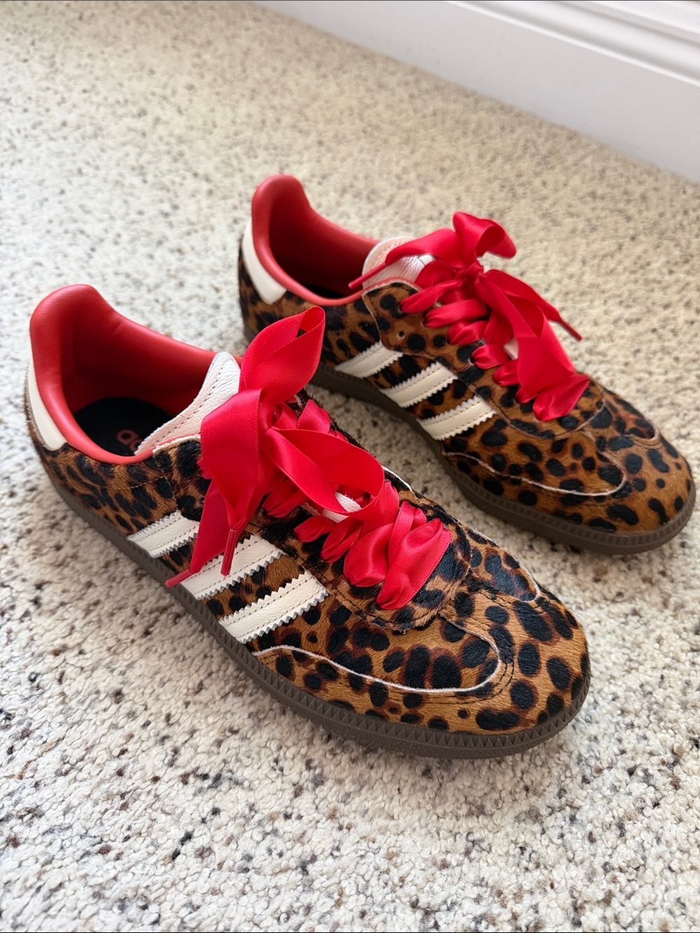 adidas Leopard Print Samba Sneakers with Red ribbon laces